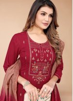 Maroon Rayon Embroidered Readymade Salwar Suit