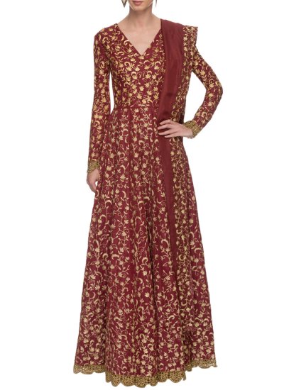 Maroon Sequins Art Silk Designer Gown