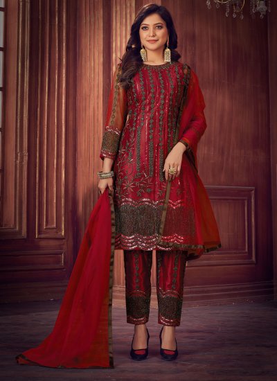 Maroon Sequins Net Designer Salwar Suit