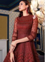 Maroon Sequins Net Floor Length Anarkali Suit