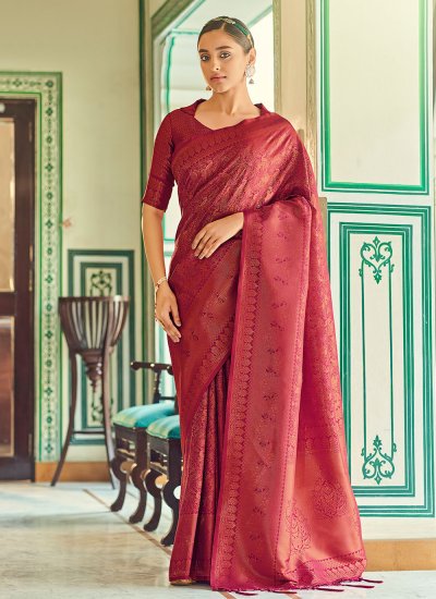 Maroon Silk Weaving Classic Saree