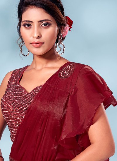 Maroon Silk Wedding Designer Saree