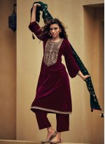 Maroon Velvet Trendy Salwar Suit