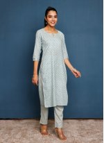 Marvelous Grey Printed Cotton Pant Style Suit