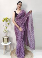 Marvelous Print Net Purple Contemporary Saree