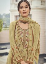 Masterly Embroidered Cream Faux Crepe Designer Palazzo Suit