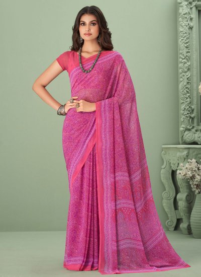 Masterly Georgette Pink Printed Classic Saree