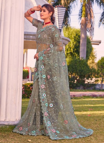 Masterly Sequins Net Green Classic Saree