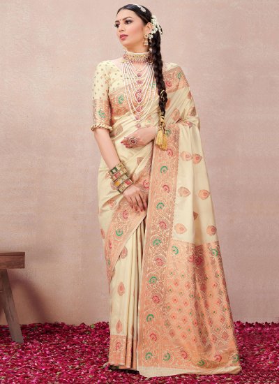 Masterly Woven Silk Cream Contemporary Saree