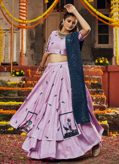 Embroidered Chinnon Chiffon Layered Lehenga in Teal Blue : LYC2317