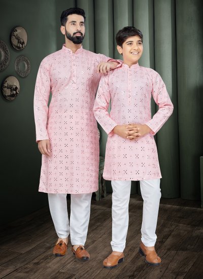 Men's & Kids Combo Mirror Cotton in Pink