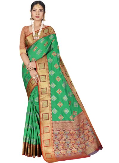 Mesmeric Banarasi Silk Weaving Sea Green Designer Traditional Saree