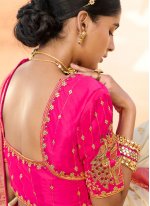 Mesmeric Cream and Pink Resham Designer Traditional Saree