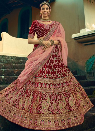 Pista-Green Lehenga Choli with Pink Flower Dori Thread Embroidery with  Sheer Designer Dupatta | Exotic India Art