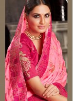 Mesmeric Fancy Fabric Pink Embroidered Designer Saree