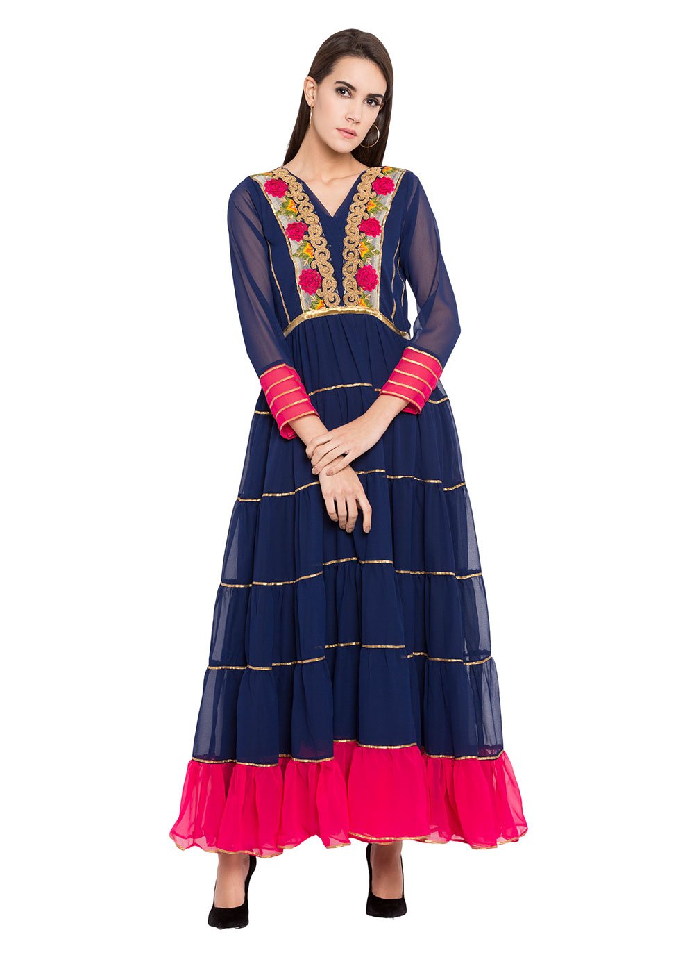 Symbol of sophistication Navy Blue Colour Cotton Kurti With Beautiful