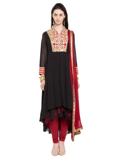 Mesmeric Faux Georgette Black Readymade Anarkali Salwar Suit