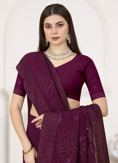 Mesmeric Georgette Embroidered Wine Classic Saree