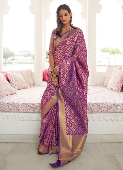 Mesmeric Handloom silk Purple Classic Saree
