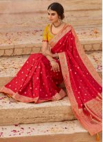 Mesmeric Red Embroidered Silk Traditional Designer Saree