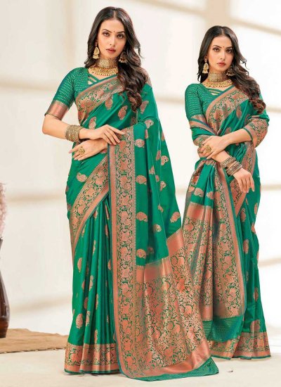 Mesmeric Silk Rama Woven Trendy Saree