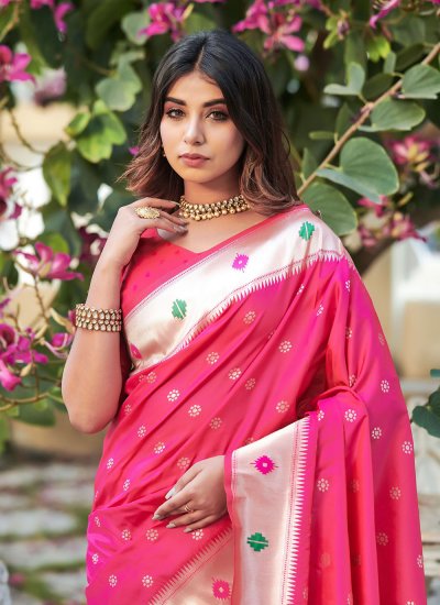 Mesmeric Woven Banarasi Silk Pink Designer Saree