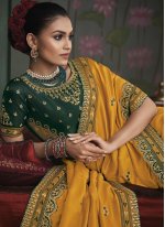 Mesmerizing Embroidered Mustard Fancy Fabric Trendy Saree
