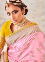 Mesmerizing Embroidered Silk Pink Designer Saree