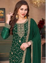 Mesmerizing Green Embroidered Faux Georgette Designer Pakistani Salwar Suit