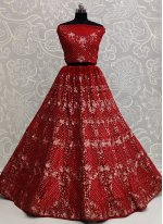 Mesmerizing Net Embroidered Red Lehenga Choli