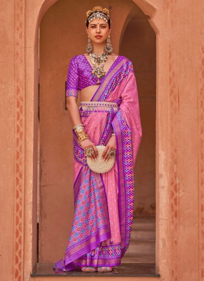 Mesmerizing Patola Print Silk Rose Pink Contemporary Style Saree