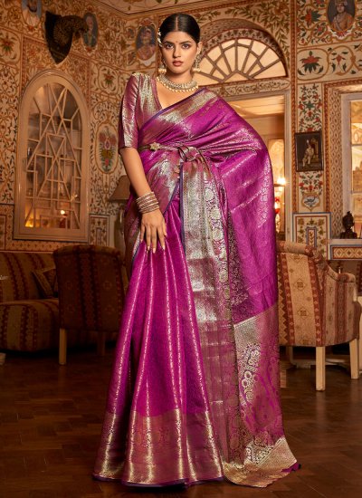 Mesmerizing Zari Kanjivaram Silk Purple Classic Saree