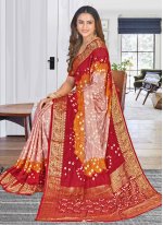 Miraculous Bandhej Art Silk Multi Colour Trendy Saree