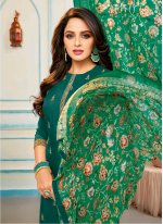 Miraculous Embroidered Green Chanderi Cotton Churidar Salwar Suit