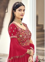 Miraculous Embroidered Red Floor Length Anarkali Suit 