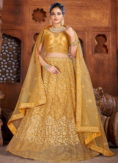 Miraculous Gold Embroidered Net Trendy Lehenga Choli