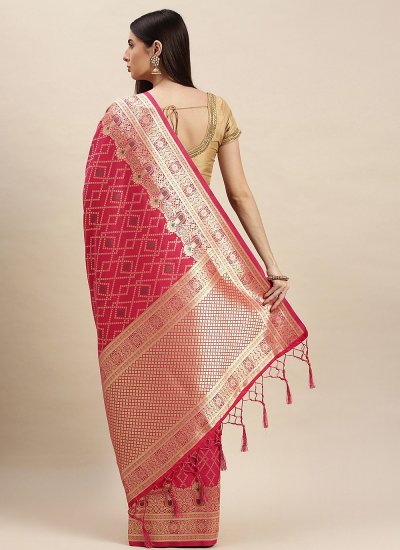 Miraculous Hot Pink Weaving Traditional Designer Saree