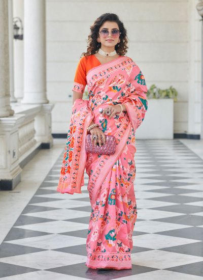 Miraculous Pink Patola Silk  Designer Traditional Saree