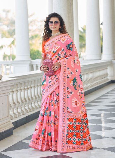 Miraculous Pink Patola Silk  Designer Traditional Saree