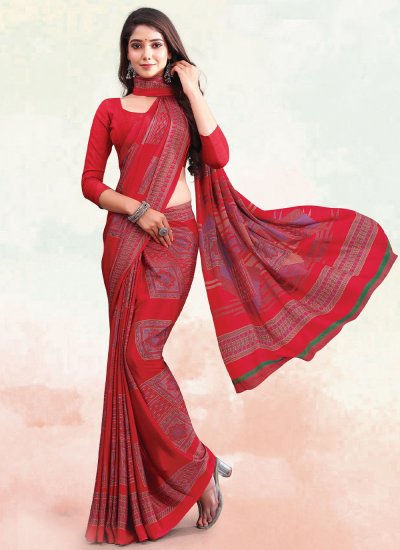 Miraculous Red Georgette Saree