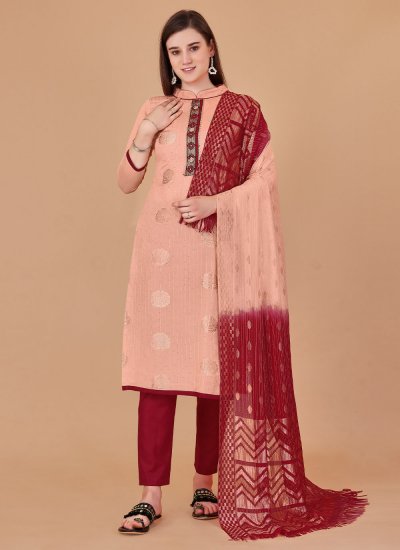 Miraculous Sequins Banarasi Silk Peach Trendy Salwar Suit