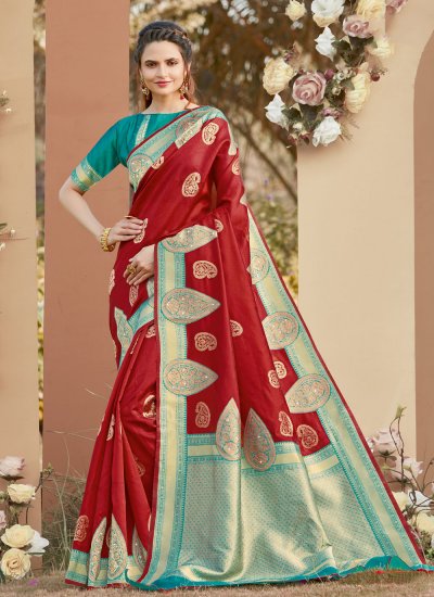 Miraculous Silk Red Woven Designer Traditional Saree