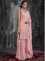 Mirror Georgette Straight Salwar Kameez in Rose Pink