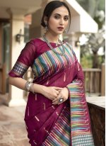 Mod Fancy Tussar Silk Magenta Traditional Designer Saree