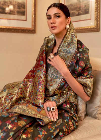 Mod Grey Weaving Handloom silk Classic Saree
