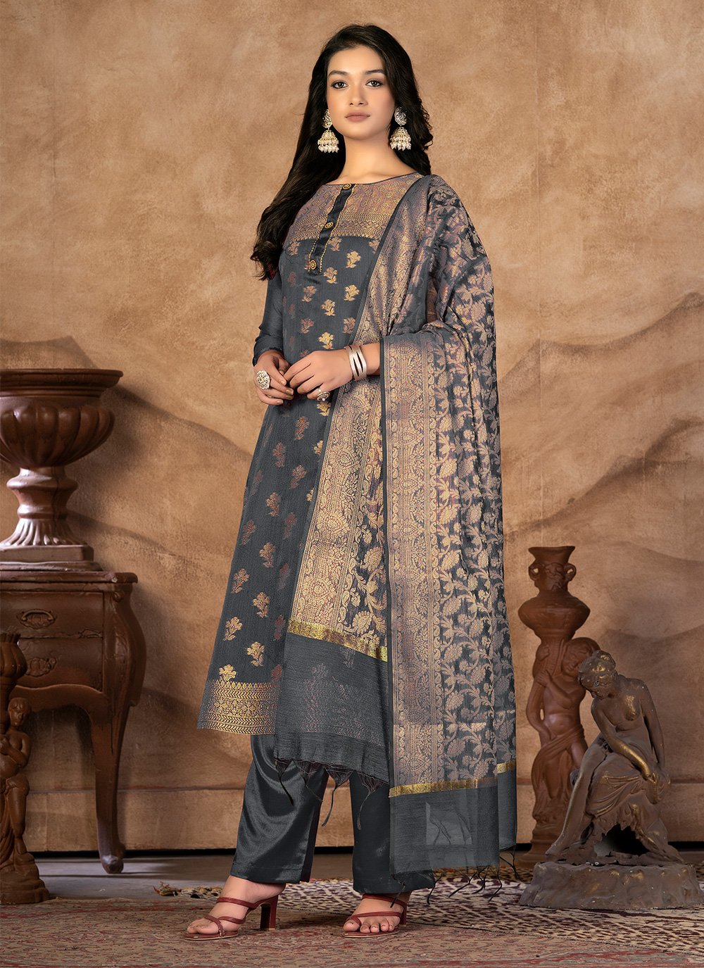 Silk Designer Salwar Kameez in White buy online -