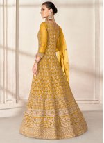 Modern Net Mustard Embroidered Readymade Anarkali Salwar Suit