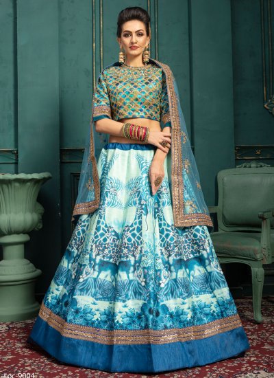 Modernistic Embroidered Silk Blue Designer Lehenga Choli