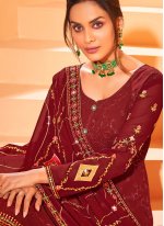 Modernistic Georgette Maroon Sequins Designer Pakistani Suit