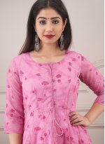 Modernistic Pink Foil Print Chanderi Readymade Gown